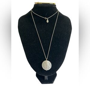 LOFT Mother Of Pearl Rhinestone Line Circle Pendant Silver Tone Necklace